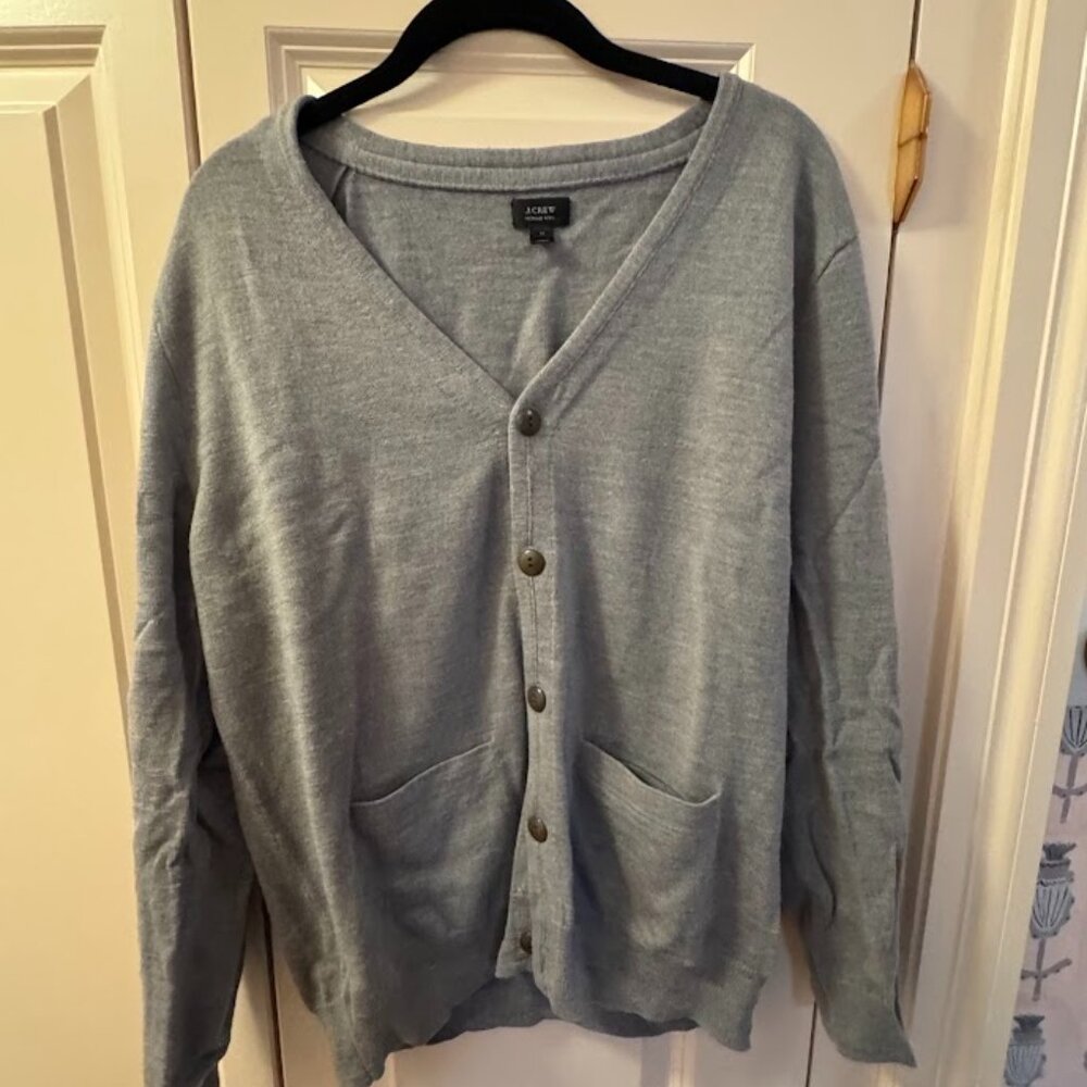 J. Crew 100% Merino Wool Mens Cardigan. Light Gray. Size Medium (M)